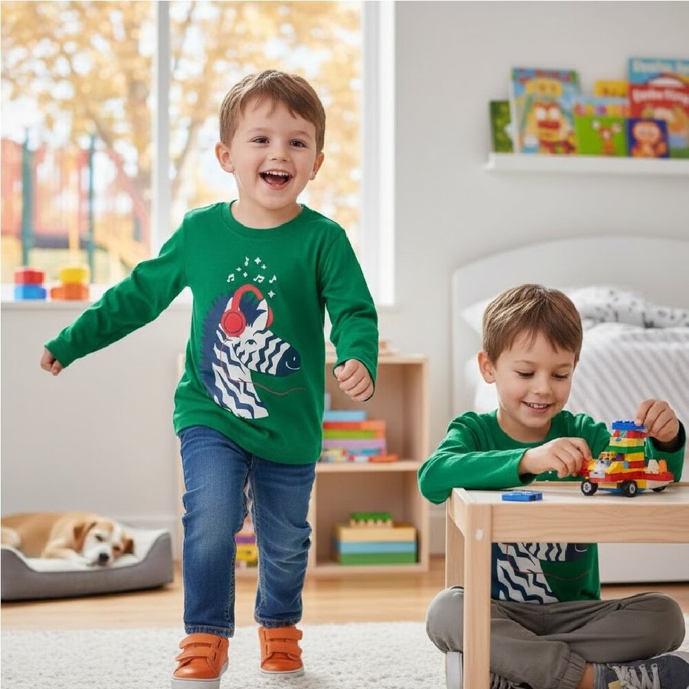 Kids Green Zebra Graphic Tee | Fun Animal T-Shirt | Boys & Girls Size